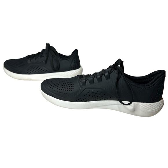 Crocs LiteRide Pacer Black Rubber Mesh Lace Up Shoes Sneakers 205234 Size W8 - Picture 2 of 6